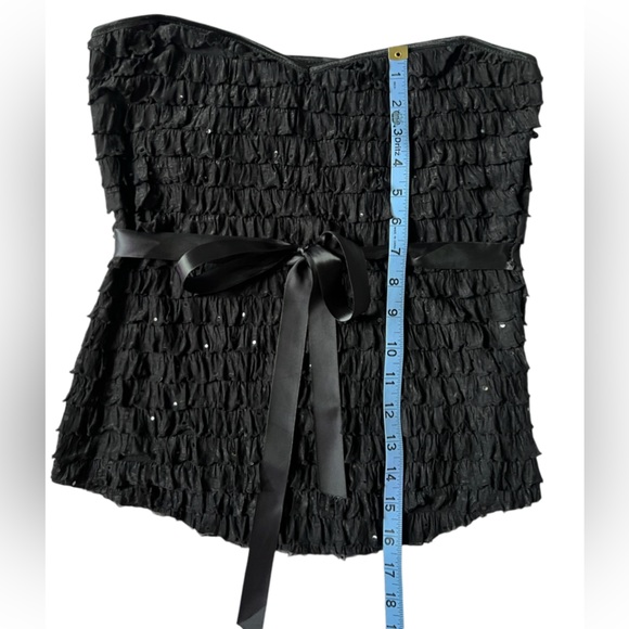 Sparkling Super Cute Black Shelly Tube Top with Ruffles a d Satin Bow - Picture 6 of 8